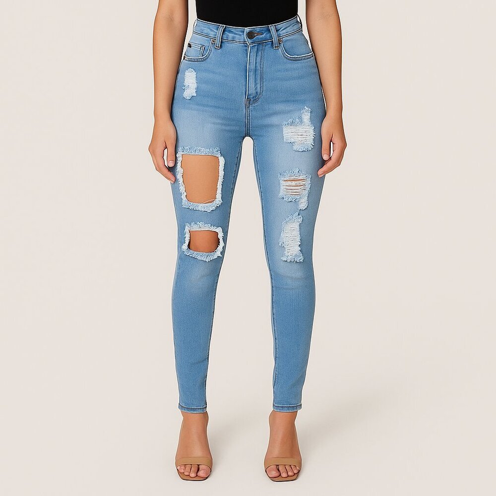 Fashion Nova Distressed Skinny Jeans | Size 3/4 | Light Wash Denim - Picture 1 of 10